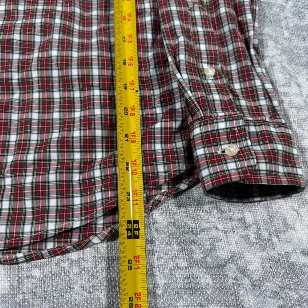 Polo Ralph Lauren Button Down Shirt Boys L 14-16 Red Plaid Natural Stretch Pony